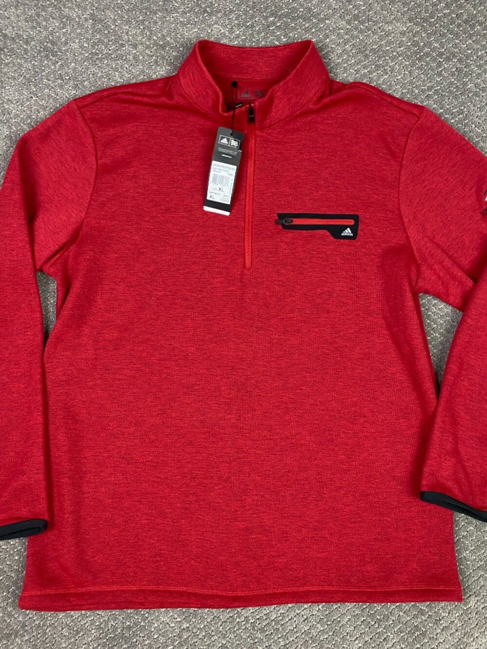 Adidas 1/4 Zip Pullover Men's XL Red Sports Performance Sweater Brushed Fleece